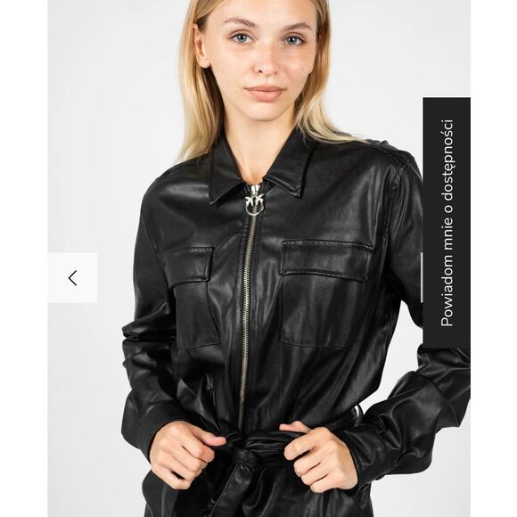Pinko | Bellini Ecological Leather Zip Up Bikercore Moto Jumpsuit Black Size 4 - Picture 3 of 12